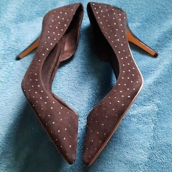 White House Black Market Black Ella Studded High Heel Open Pumps Size 7.5 - Picture 3 of 11